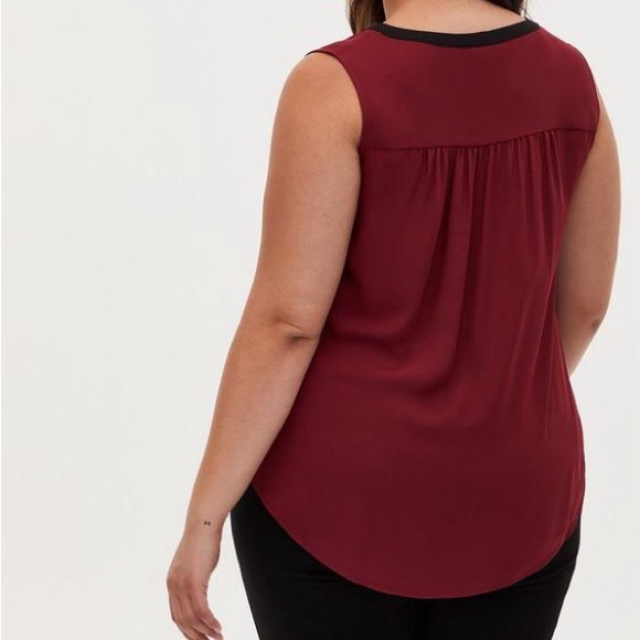 Torrid Burgundy Brick Red Black Georgette Tank Blouse - Picture 8 of 9